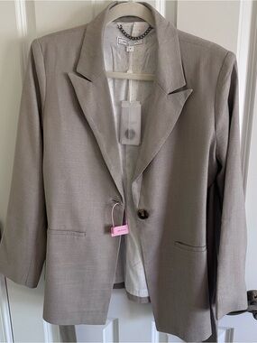 Belle and Bloom Taupe Single-Button Notch-Lapel Blazer